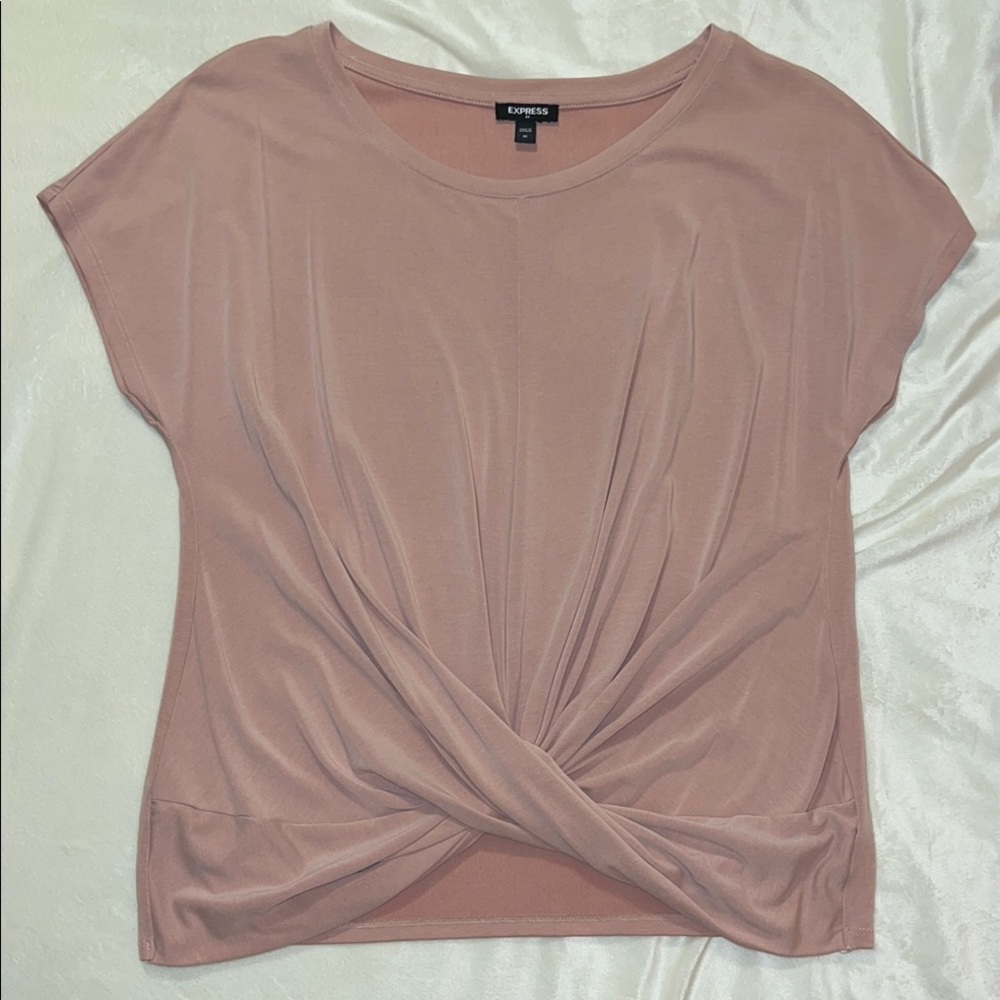 Express Pink Relaxed Tie Front Cap Sleeve Tee